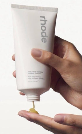 Rhode cleanser in bathroom routine, illustrating gentle daily use and easy rinsing