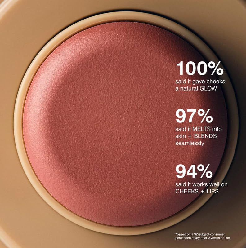 Rhode pocket blush on model cheeks showing natural hydrated glow