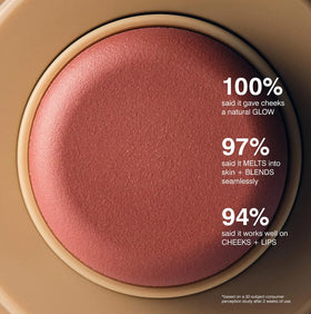 Rhode pocket blush on model cheeks showing natural hydrated glow