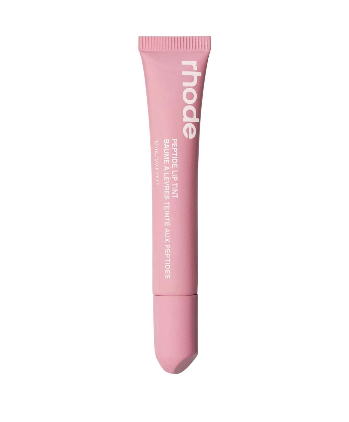 Rhode ribbon front packaging showcasing glossy tinted tube and brand benefits