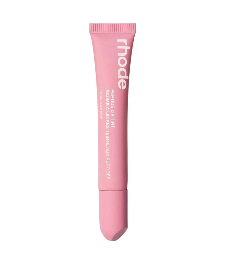 Rhode ribbon front packaging showcasing glossy tinted tube and brand benefits