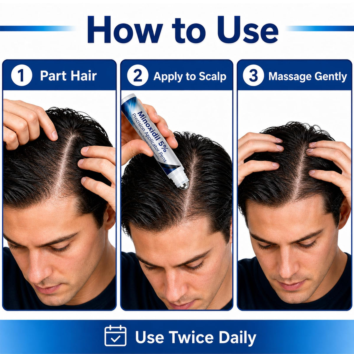 RHRTTUE in-use photo applying solution to scalp showing targeted placement benefit
