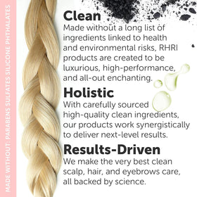 Rida Hair Research Institute on bathroom shelf styled with towels showing routine-friendly, sulfate-free benefit