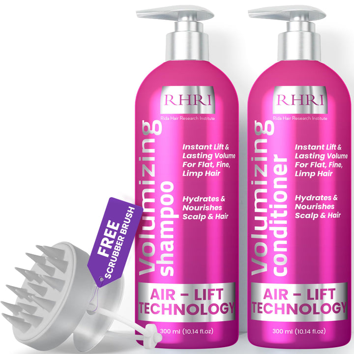 Rida Hair Research Institute front packaging showing clean volumizing set benefits
