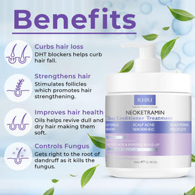 Rida Hair size and contents display with tube and measuring amount for treatment