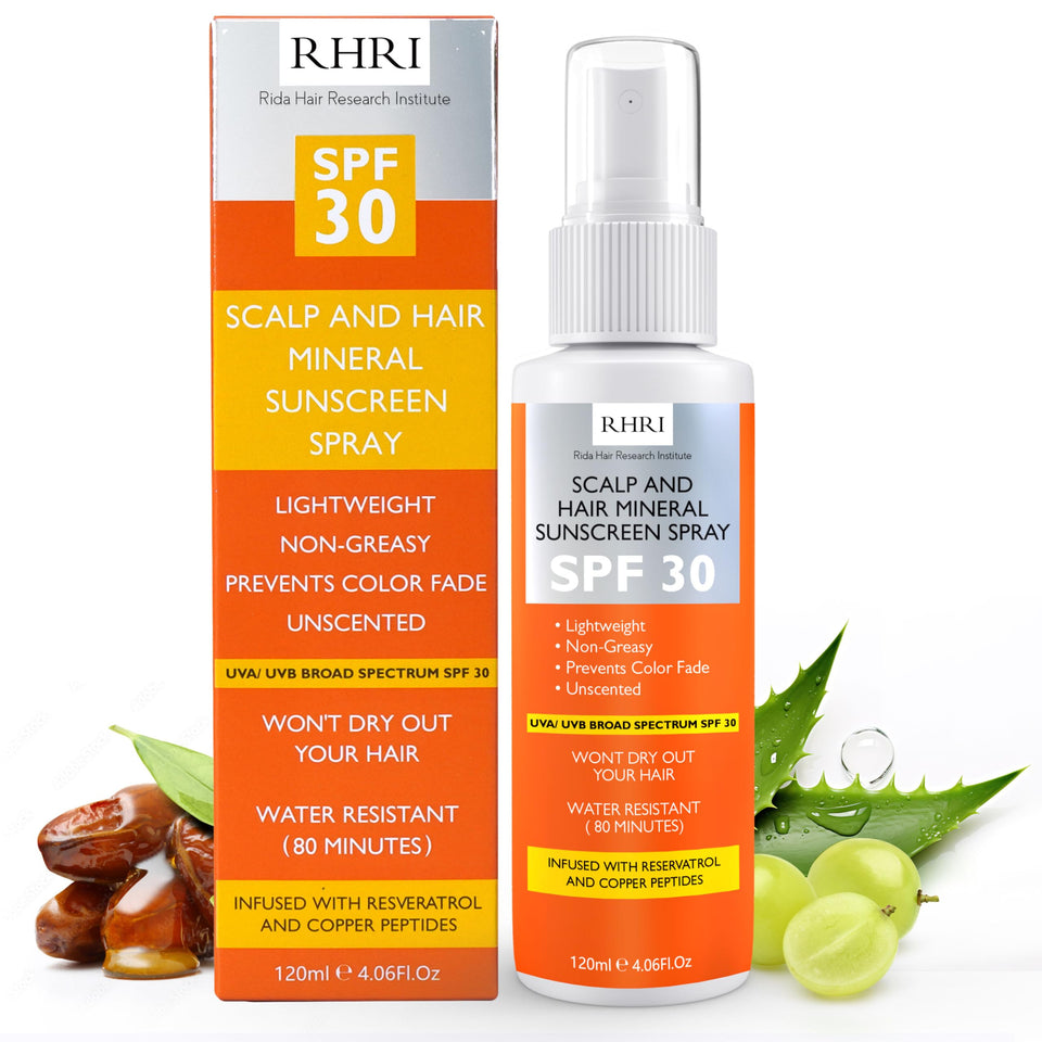Rida Hair Research Institute front bottle view showing SPF 30 protection
