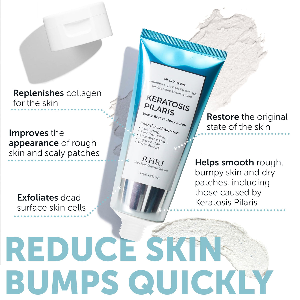 Rida Hair Research Institute applying scrub to arm to smooth keratosis-prone skin