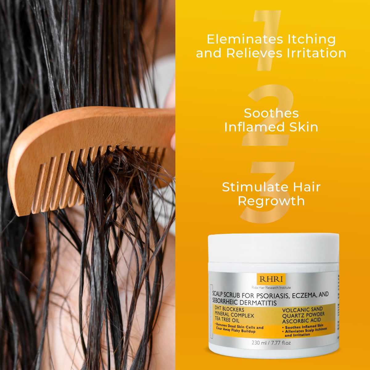Rida Hair Research Institute label close-up highlighting ingredients and directions