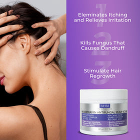 Rida Hair Research Institute scrub on bathroom shelf suggesting daily routine