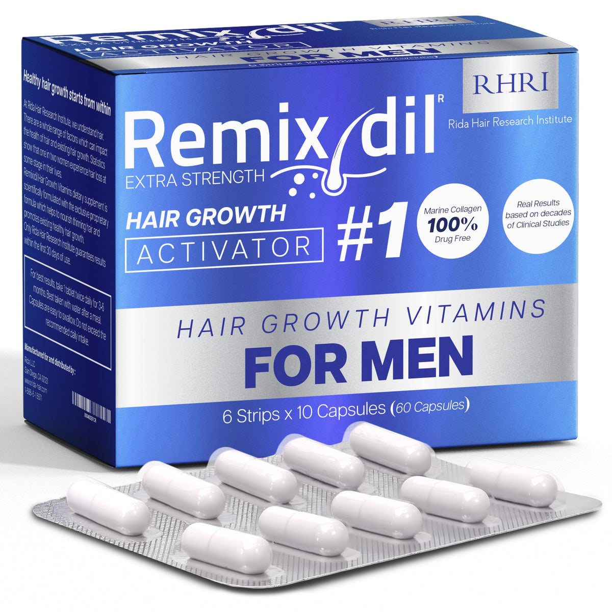 Rida Hair Research Institute front packaging showing bottle and box for confidence