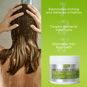 Rida Hair Research Institute label highlighting tea tree, mineral complex and DHT blockers