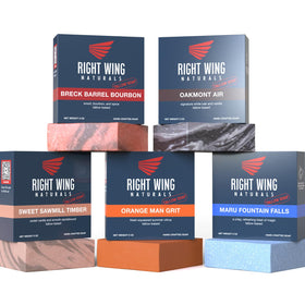 Right Wing Naturals front packaging showing five-bar gift set and branding benefit