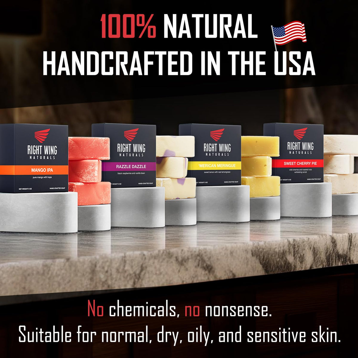 Right Wing Naturals single bar close-up highlighting handcrafted texture and durability