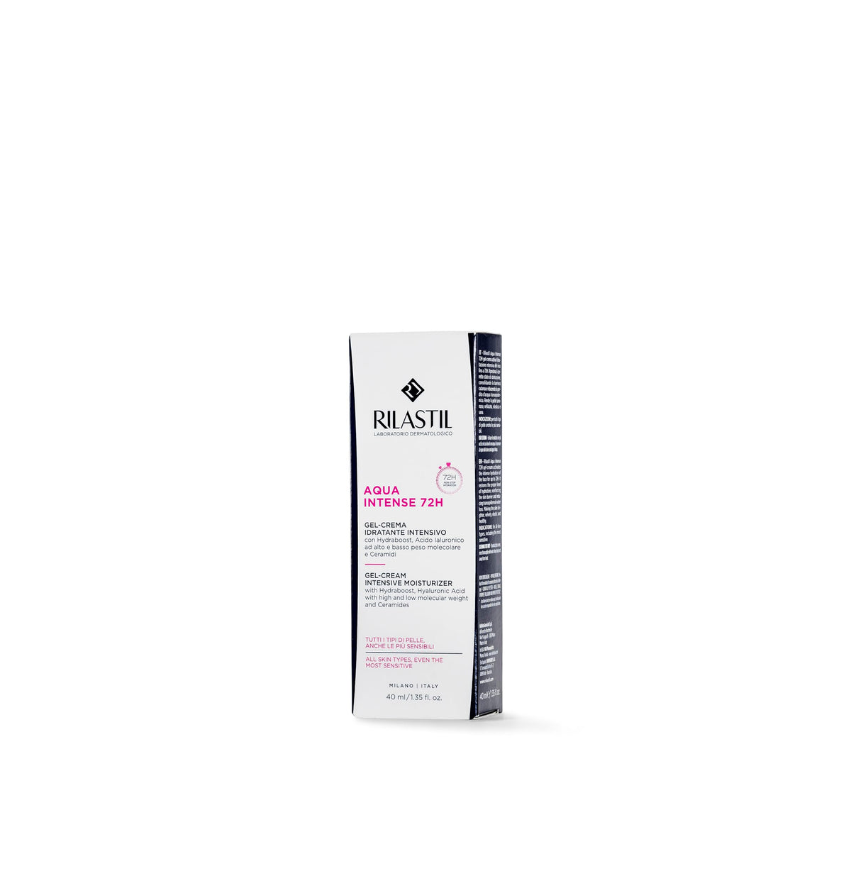 Rilastil open jar top view revealing smooth gel-cream and convenient 40ml size