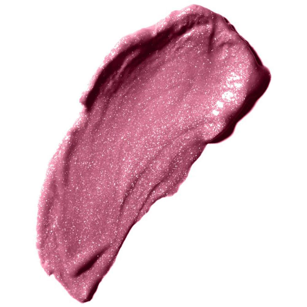 Rimmel lip swatch on model in lifestyle setting demonstrating amethyst shimmer wear and luminous effect