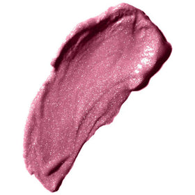 Rimmel lip swatch on model in lifestyle setting demonstrating amethyst shimmer wear and luminous effect