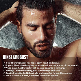 Rinse & Robust four bars arranged to show all scents and formula differences