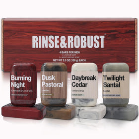 Rinse & Robust front box gift packaging showing elegant presentation and scent variety