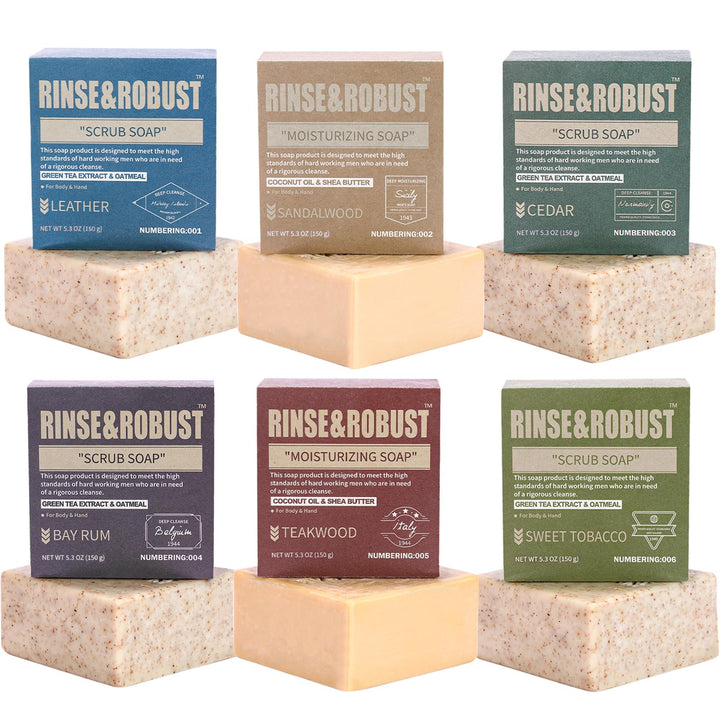 rinse & robust front packaging showing six bars and kraft gift box benefit ready-to-gift