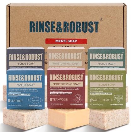 Rinse & Robust front packaging box showing six bars and gift-ready design