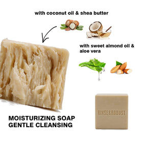 Rinse & Robust lifestyle bathroom shelf scene showing soap set enhancing daily routine aesthetics