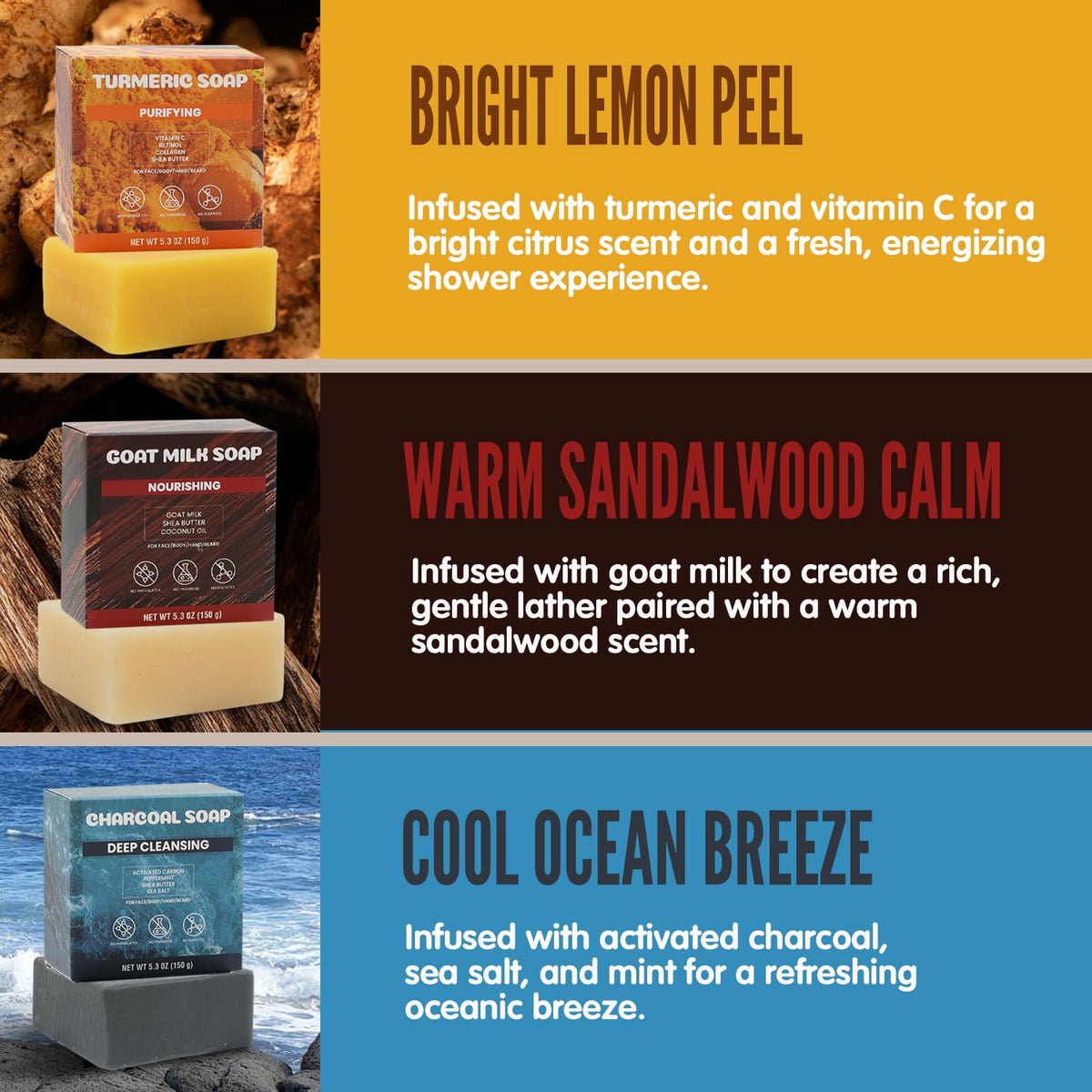 Rinse & Robust sandalwood bar texture close-up showing smooth lather potential