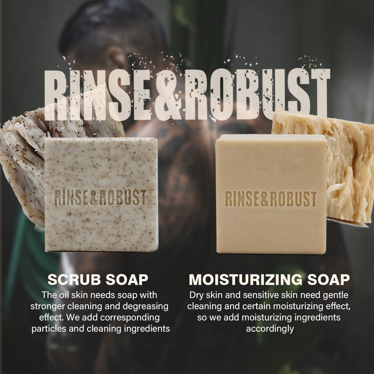 rinse & robust bar next to ruler showing 5.3 oz scale and solid size benefit