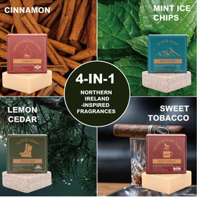 Rinse & Robust tobacco bar wrapper art highlighting rugged scent and easy gift presentation