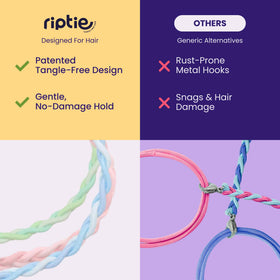 Rip Tie arranged colorful ties demonstrating style options and secure hold