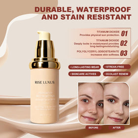 Rise Luxus product being blended with a sponge, illustrating even coverage and seamless finish