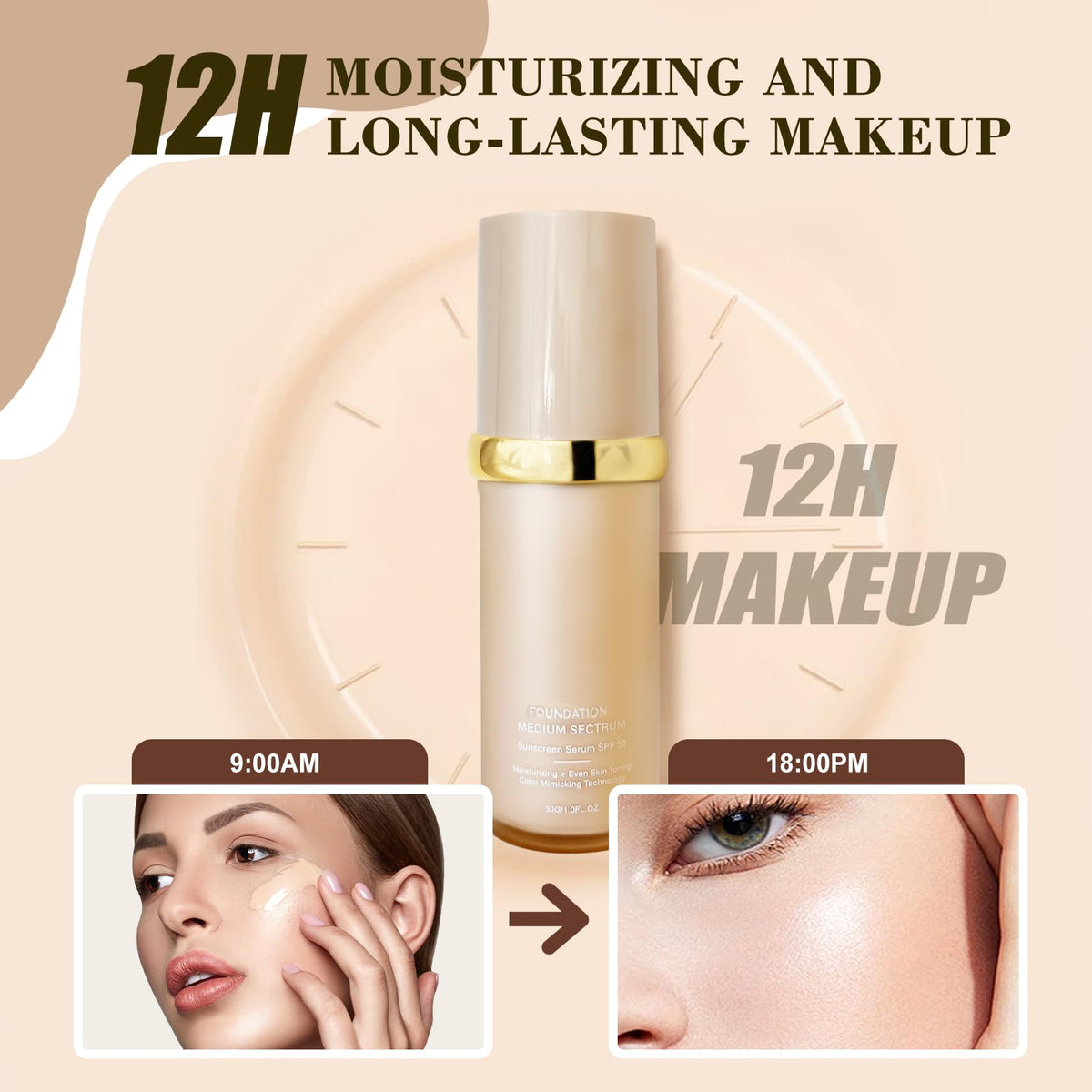 Rise Luxus in-use application on model demonstrating natural coverage