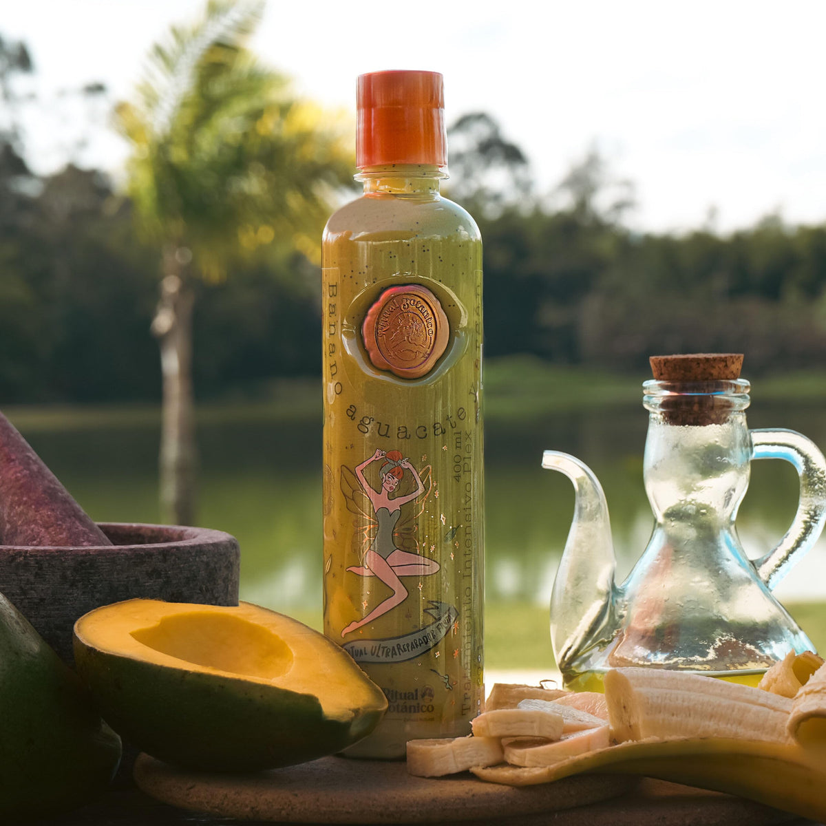 Ritual Botanico bottle next to everyday items indicating 400ml size
