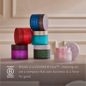 RITUALS jar on bathroom shelf showing luxe packaging and calming routine