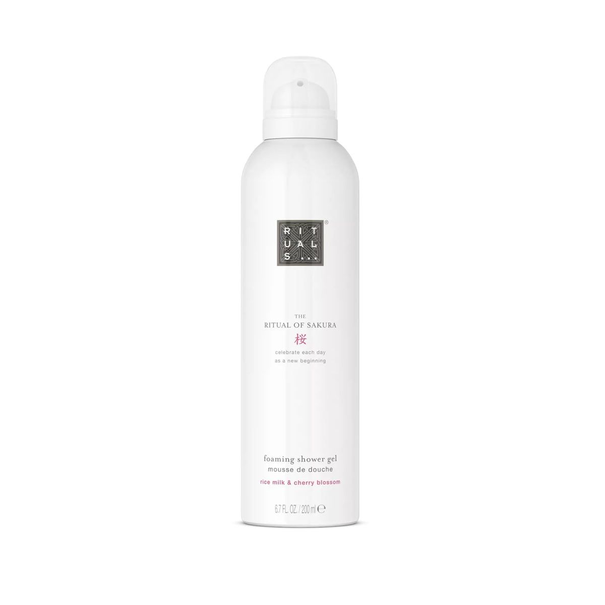 RITUALS sakura front bottle showing sleek white design and calming presentation