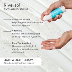 Riversol serum applied to cheek demonstrating gentle, non-irritating finish