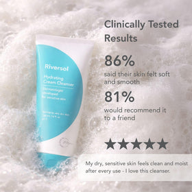 Riversol cleanser on fingers applied to skin for gentle makeup removal benefit