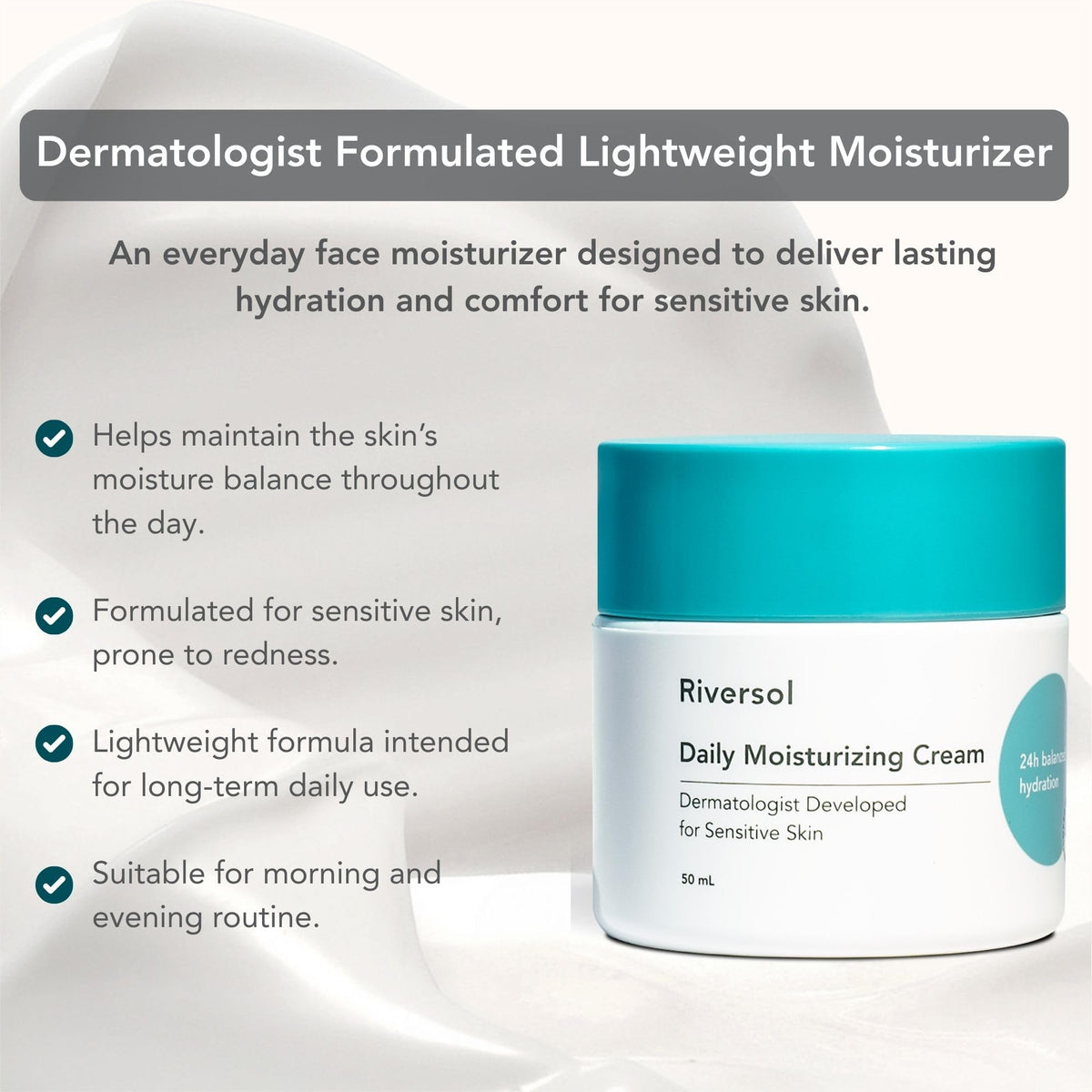 Riversol cream texture close-up demonstrating smooth spreadability