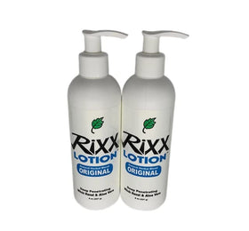 Rixx Lotion front bottle showing branding and natural ingredients benefit skin hydration