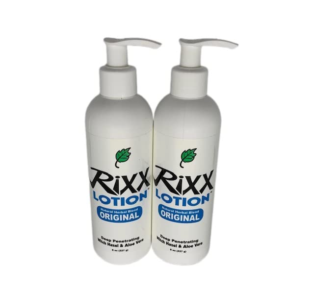 Rixx Lotion front bottle showing branding and natural ingredients benefit skin hydration