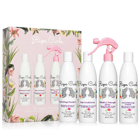 Rizos Curls bundle front packaging showing full four-step kit and convenience