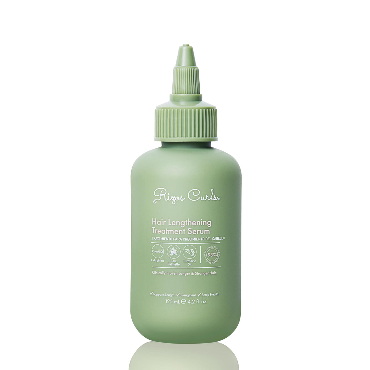 Rizos Curls front bottle showing product branding and clear benefits