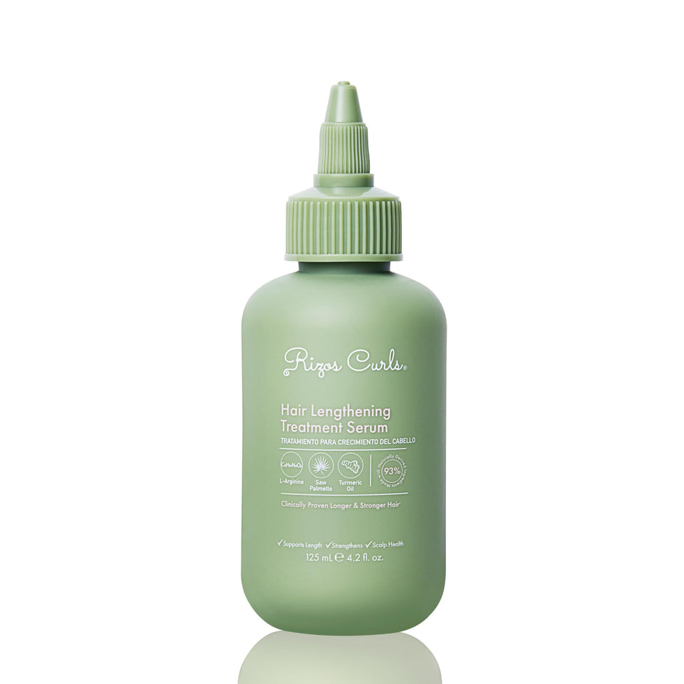 Rizos Curls front bottle showing product branding and clear benefits