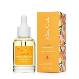 Rizos Curls front packaging showing bottle and label, highlights product benefits