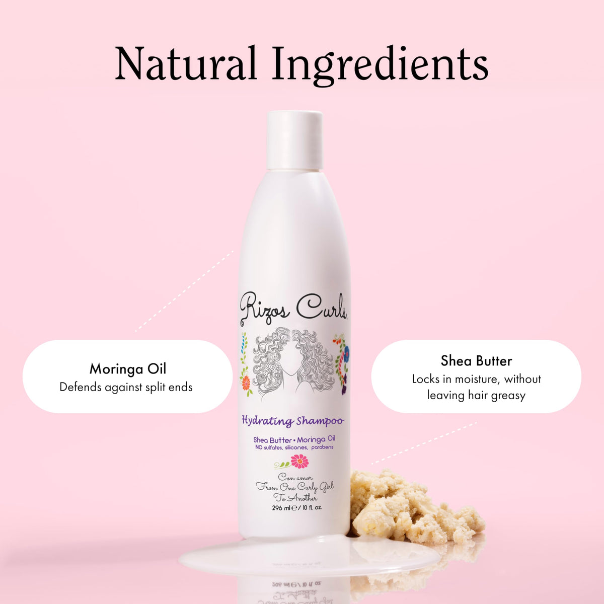 Rizos Curls shea butter and moringa oil close-up showing nourishing ingredients for hydration