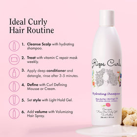 Rizos Curls 10 oz bottle beside common objects to show actual size and travel-friendly volume