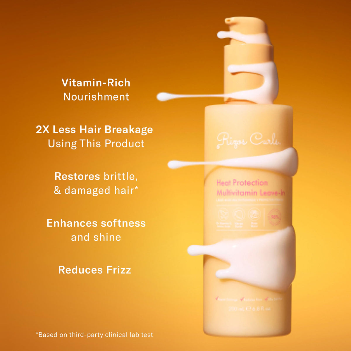 Rizos Curls label detail focusing on multivitamin claim and sulfate-free benefits