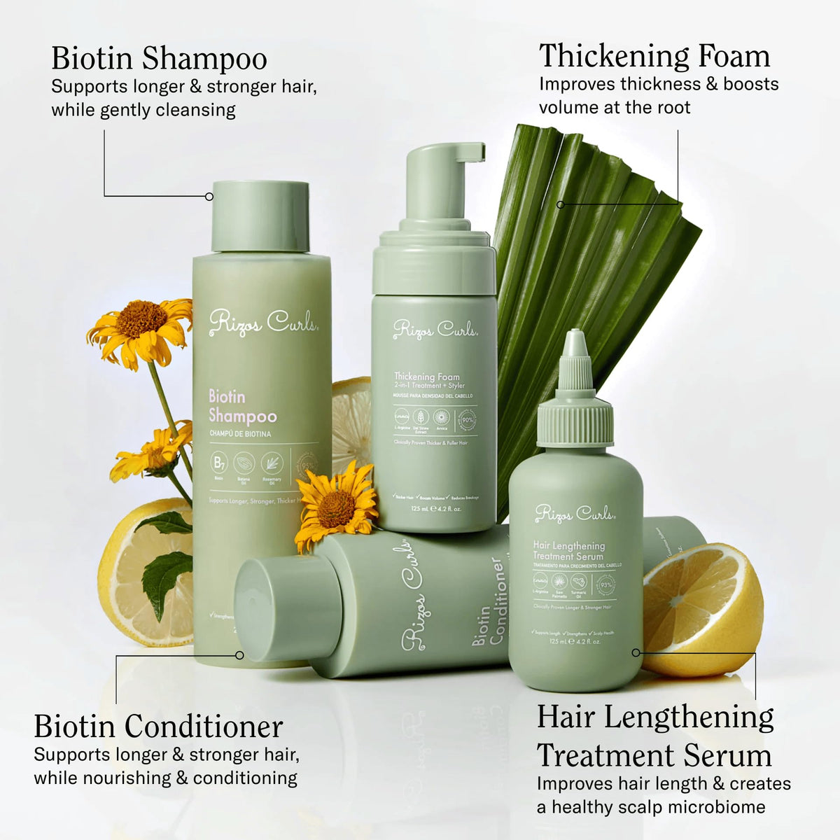 Rizos Curls lengthening oil dropper emphasizing nutrient-rich formula