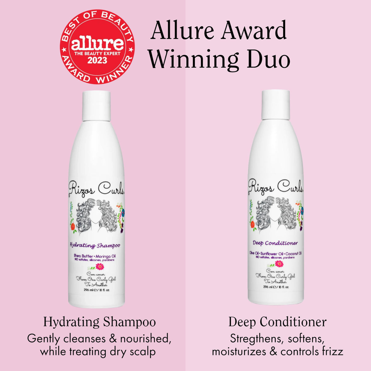 Rizos Curls shampoo pump close-up highlighting easy dispensing and gentle cleanse