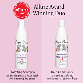 Rizos Curls shampoo pump close-up highlighting easy dispensing and gentle cleanse