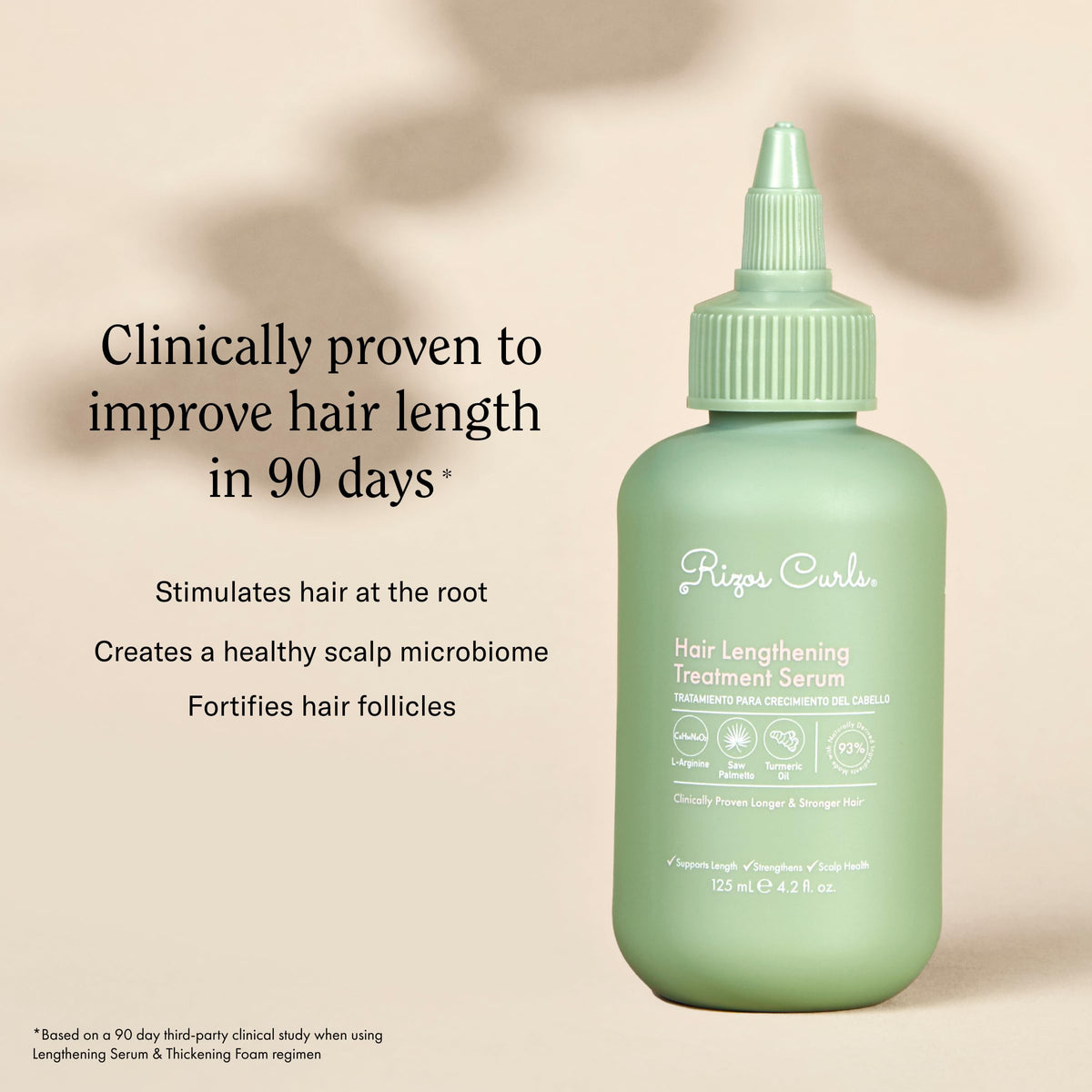 Rizos Curls bottle in hand to show 4.2 oz size and travel readiness